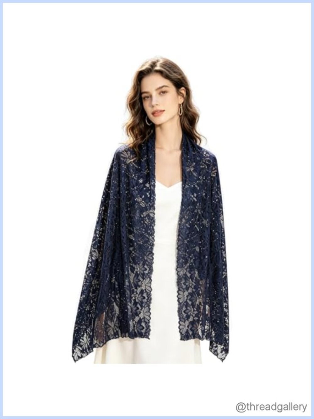 Lace Wrap Shawl with Rhinestone Floral Pattern Sheer Cover-Up Evening Wedding